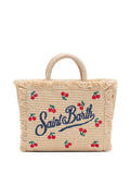 Borsa shopping in tessuto con ricamo e frange