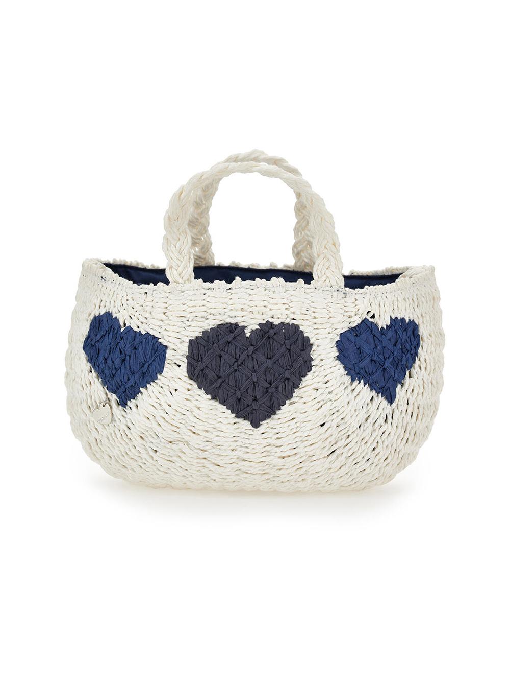 Borsa in paglia con cuori in contrasto