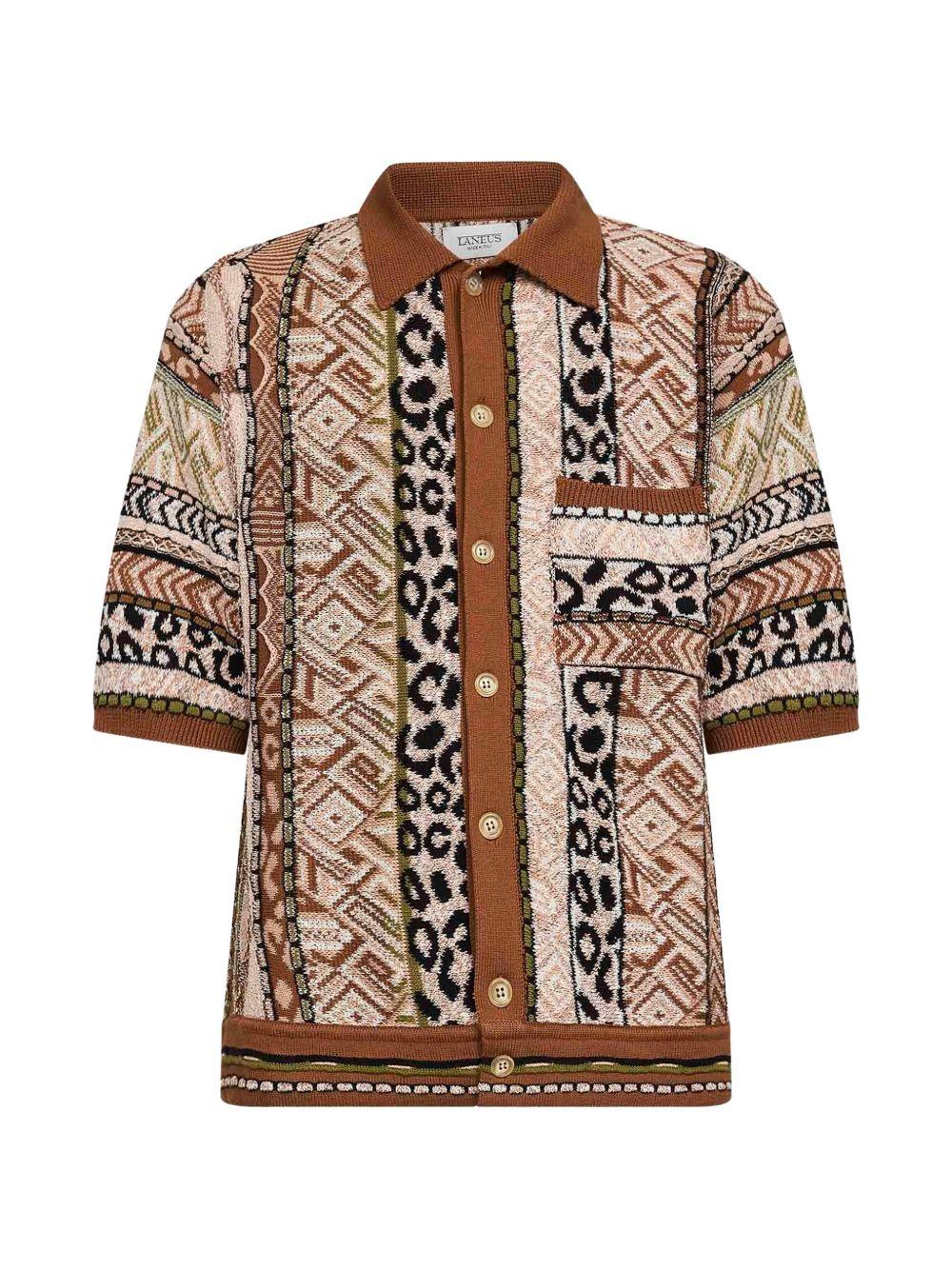 Camicia in cotone a maniche corte con pattern geometrico S6LAMAKS059 920 LANEUS 