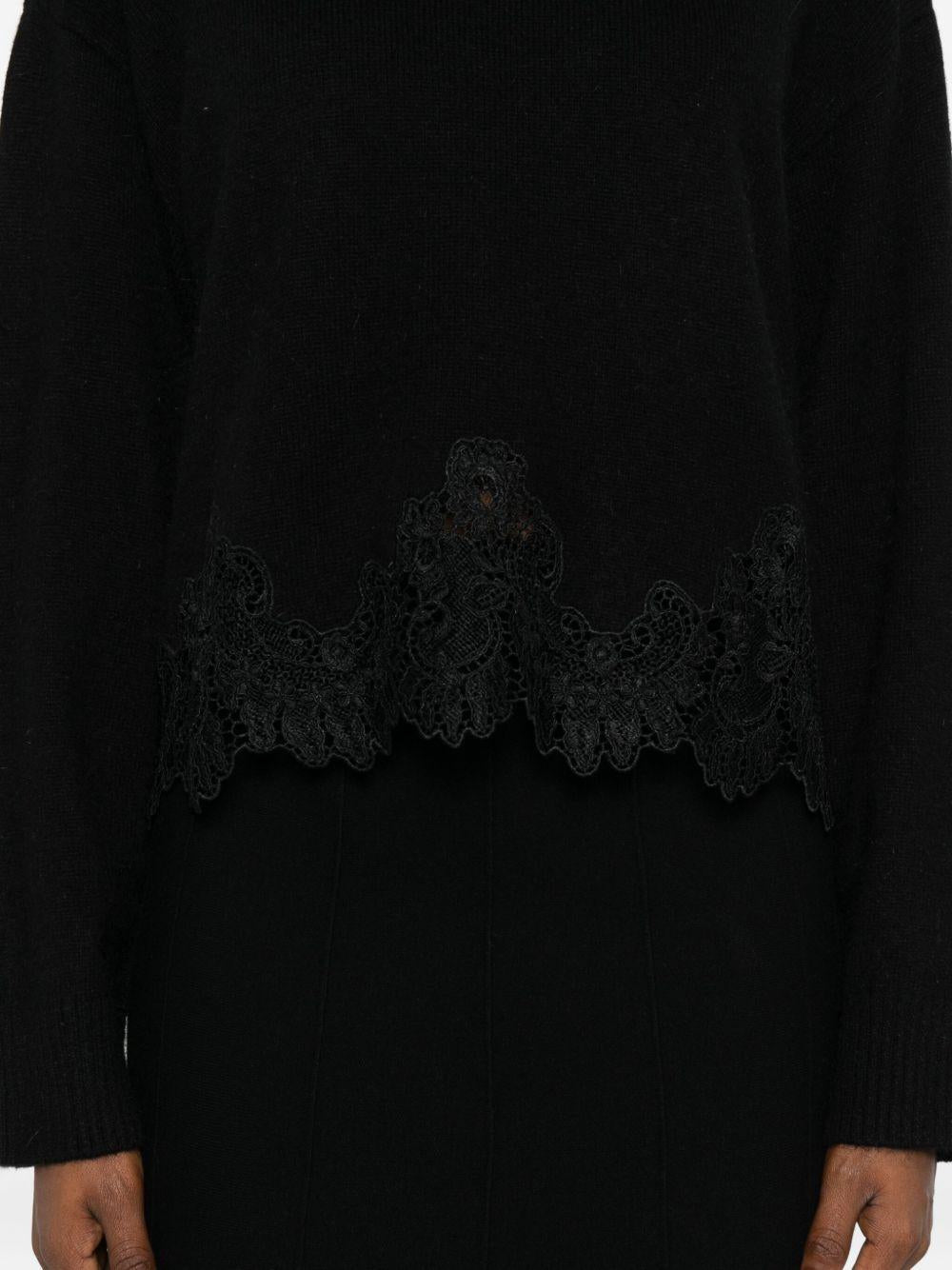 Maglione Nero con Inserto in Pizzo 252TT3381 00006 TWINSET 