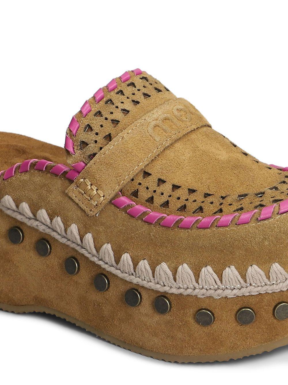 Clog leather overstitch cognac