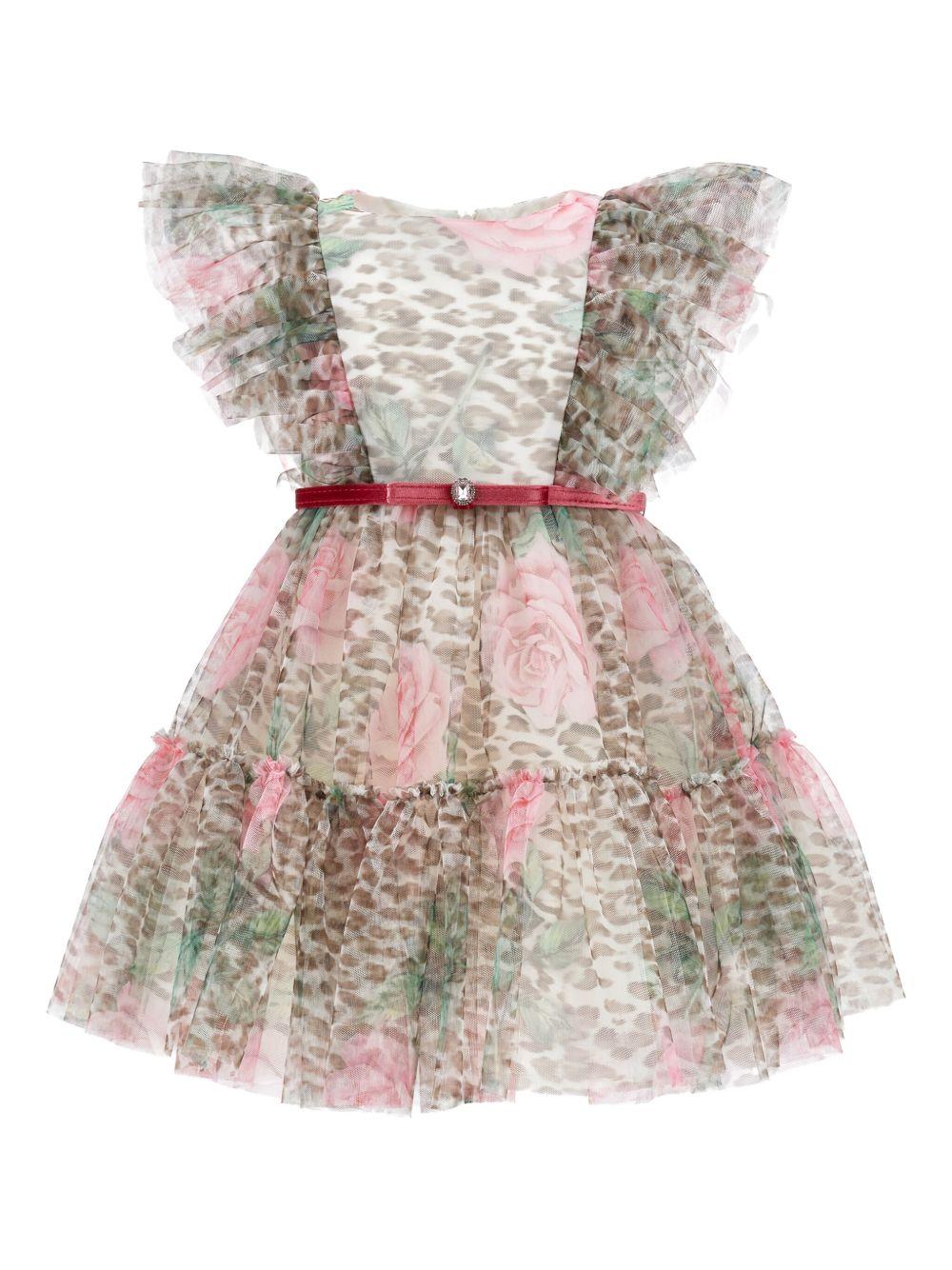 Abito a Fiori con Ruches 11F9106652 0080 MONNALISA KIDS 