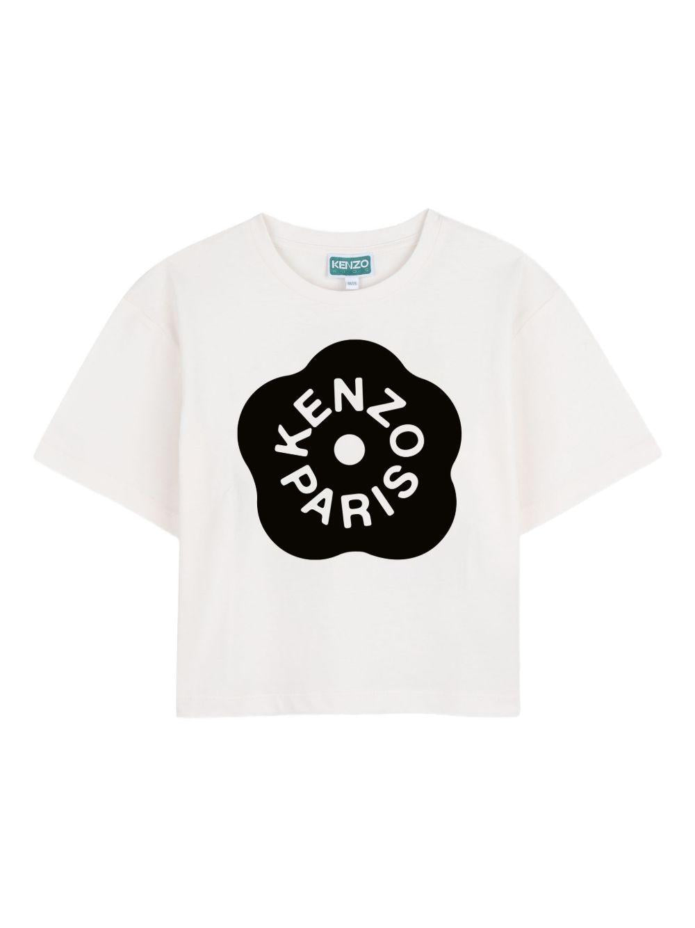 T-shirt in cotone panna con stampa K61806 117 KENZO KIDS 