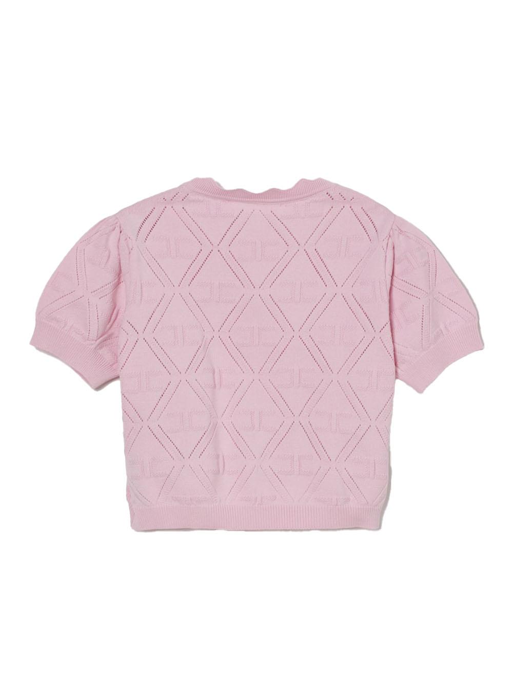 T-shirt in maglia rosa con logo all-over