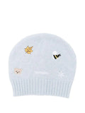 Blue hat with bear and bee embroidery