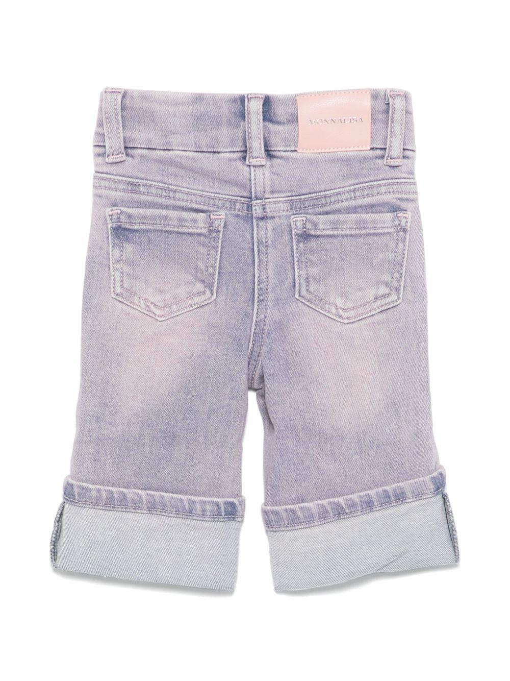 Jeans denim lilla con roselline neonata