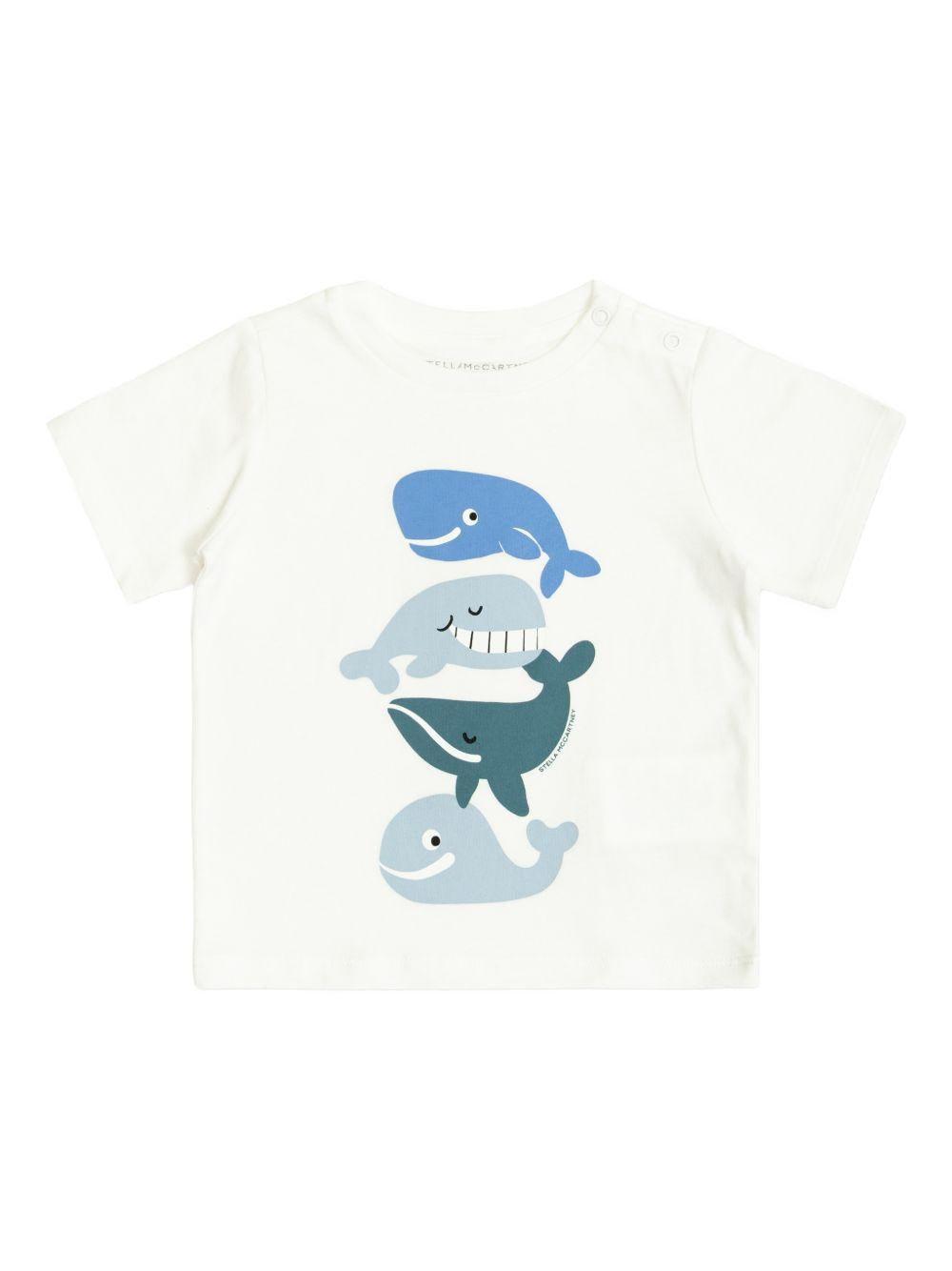 T-shirt con stampa balene TY8570Z0434 100 STELLA MCCARTNEY KIDS 