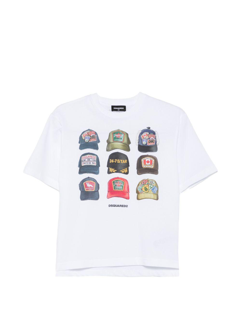 T-shirt girocollo in cotone con stampa DQ3386D0AG7 DQ100 DSQUARED KIDS 