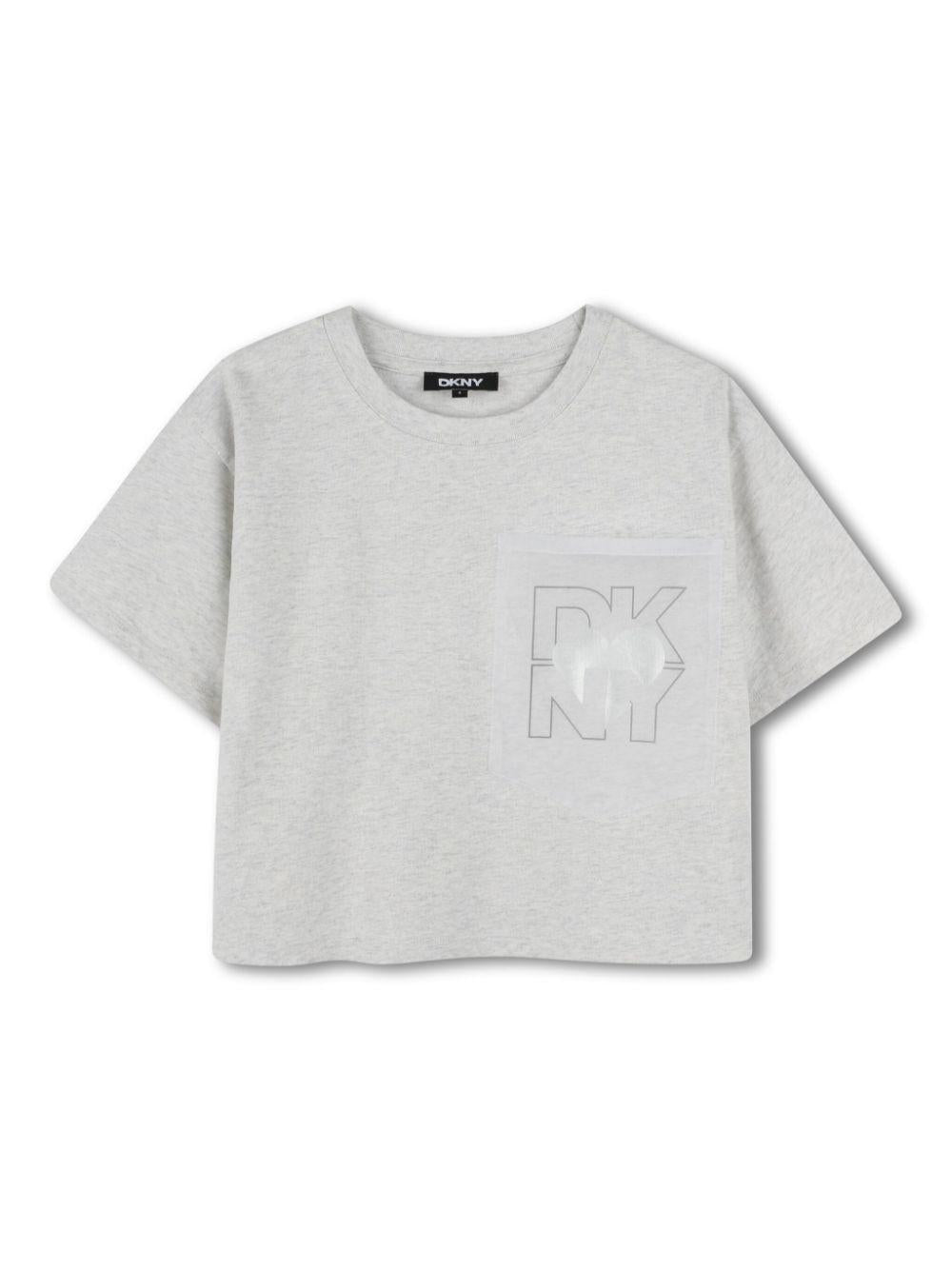 T-shirt crop grigia logo petto