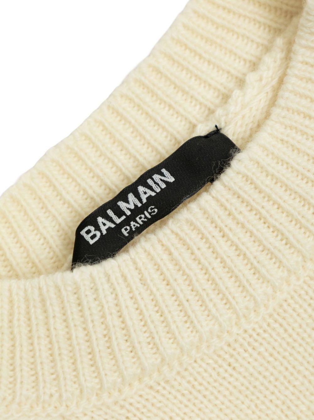 Maglione Beige con Logo Ricamato BX9P60Z3294 102NE BALMAIN KIDS 