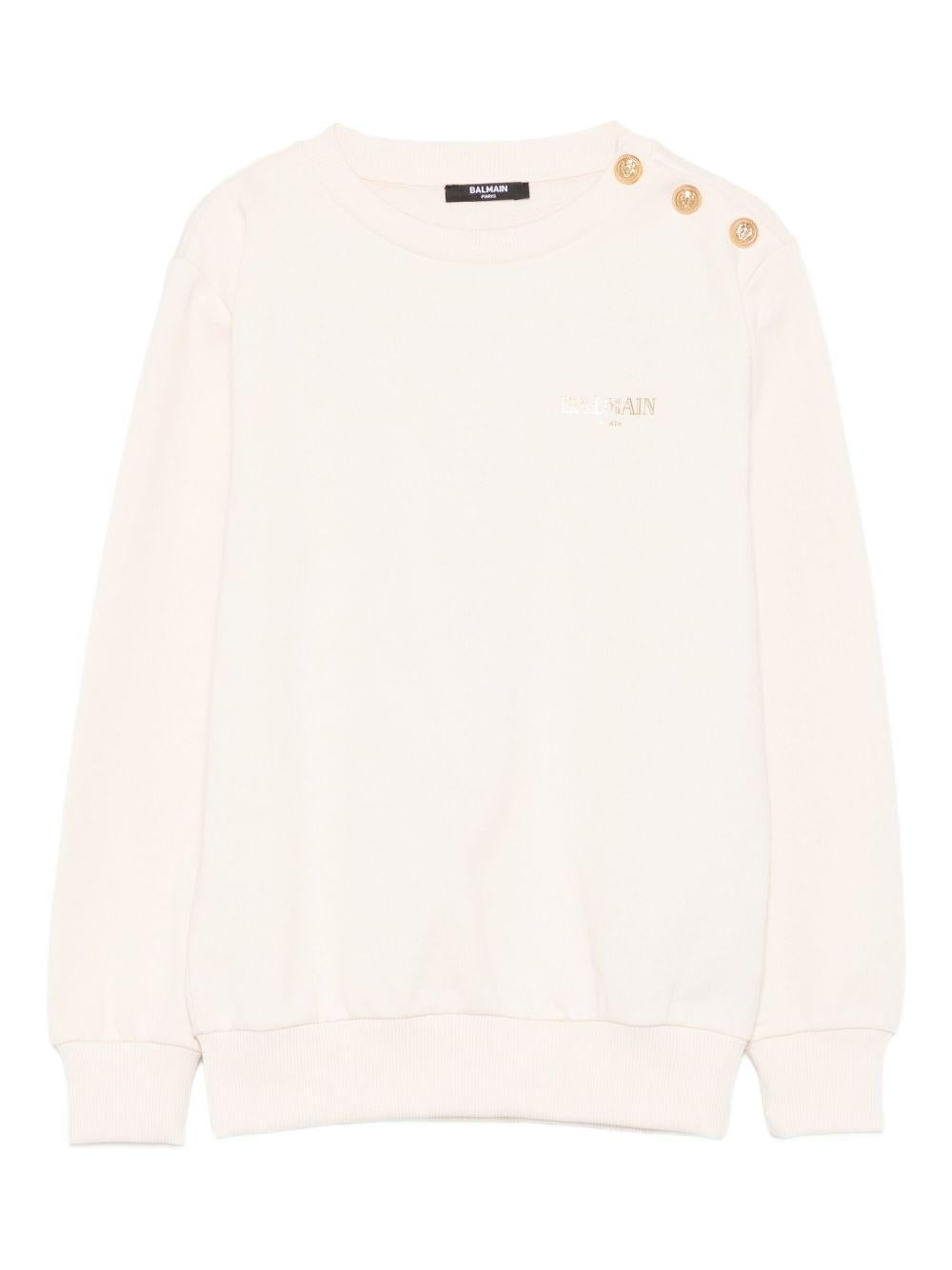 Felpa Beige con Bottoni e Logo BX4R10Z3183 109OR BALMAIN KIDS 
