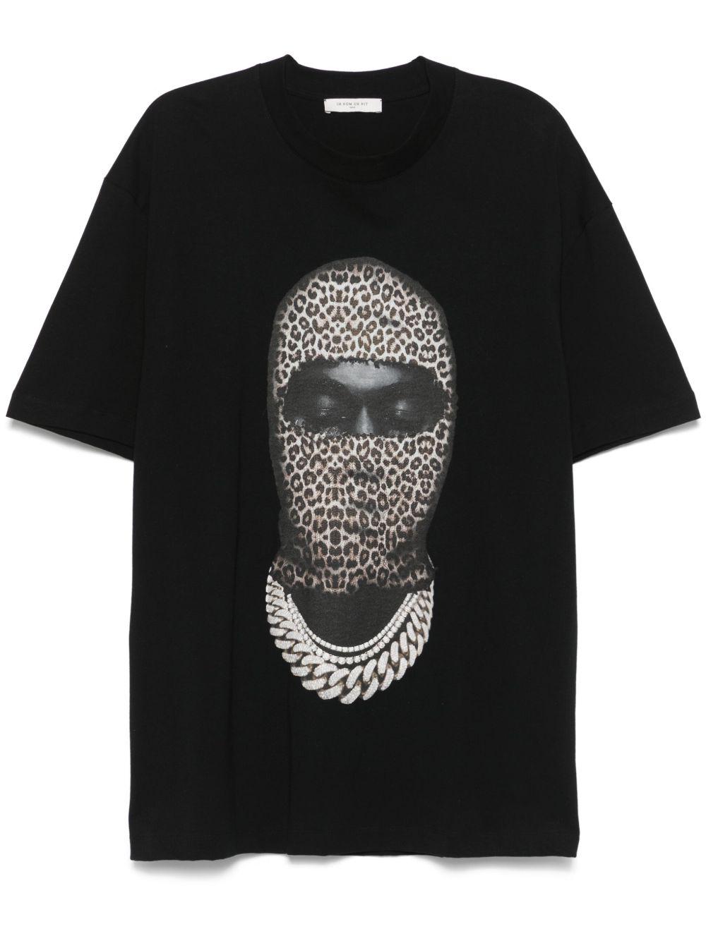 T-shirt leopard mask-logo nera