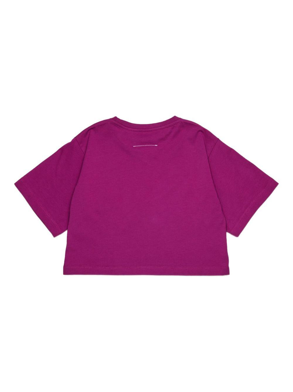 T-shirt ciclamino con logo numerico e singolo punto di cucitura M60908MM04I M6602 MM6 MAISON MARGIELA KIDS 