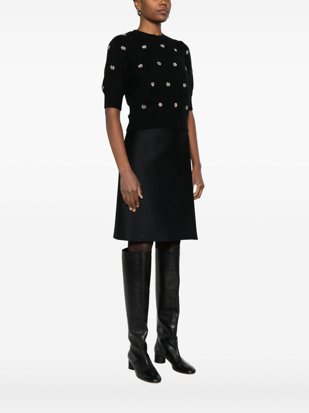 Maglione nero decorato con cristalli e girocollo 252TT3181 00006 TWINSET 