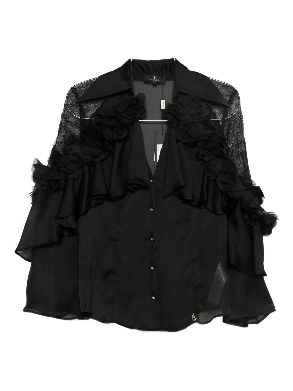 Camicia con Dettagli in Pizzo e Volant S00307 NERO BABYLON COLLECTION 