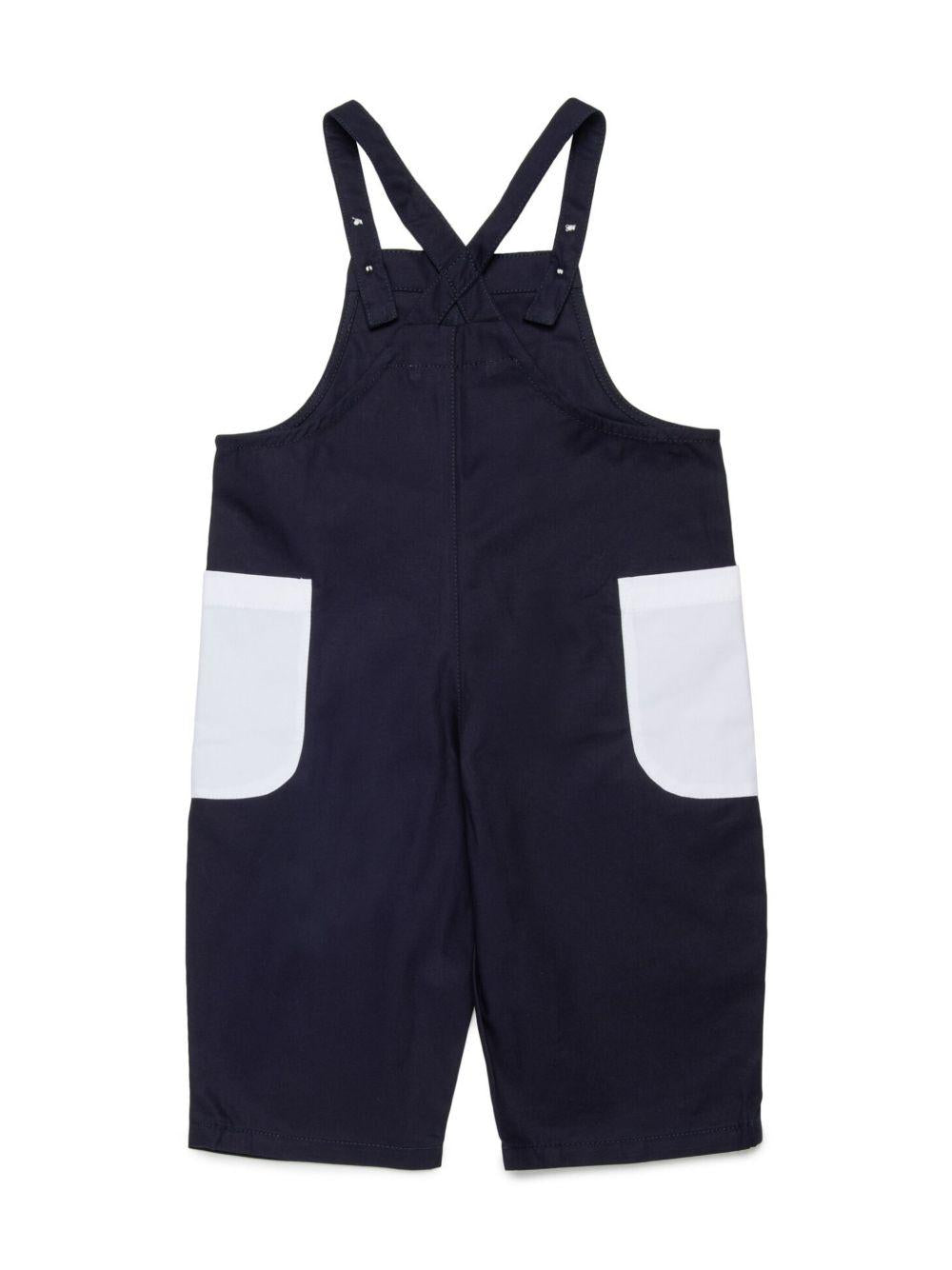 Salopette blu tasche contrasto neonato