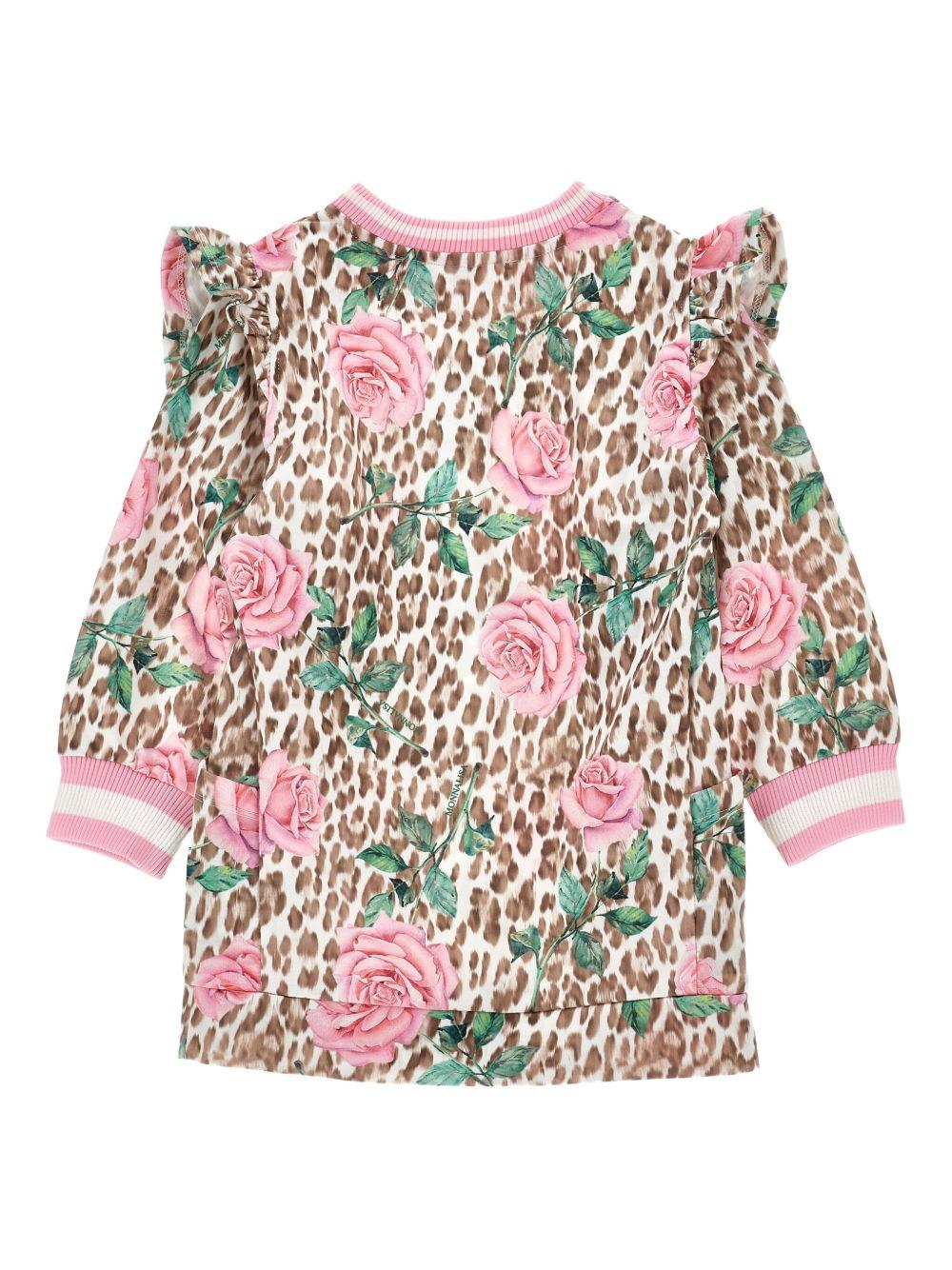Abito Beige a Fiori con Ruches e Stampa Leopardata 19F9056014 0080 MONNALISA KIDS 