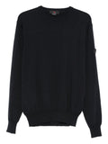 Blue crew neck sweater with channel trim