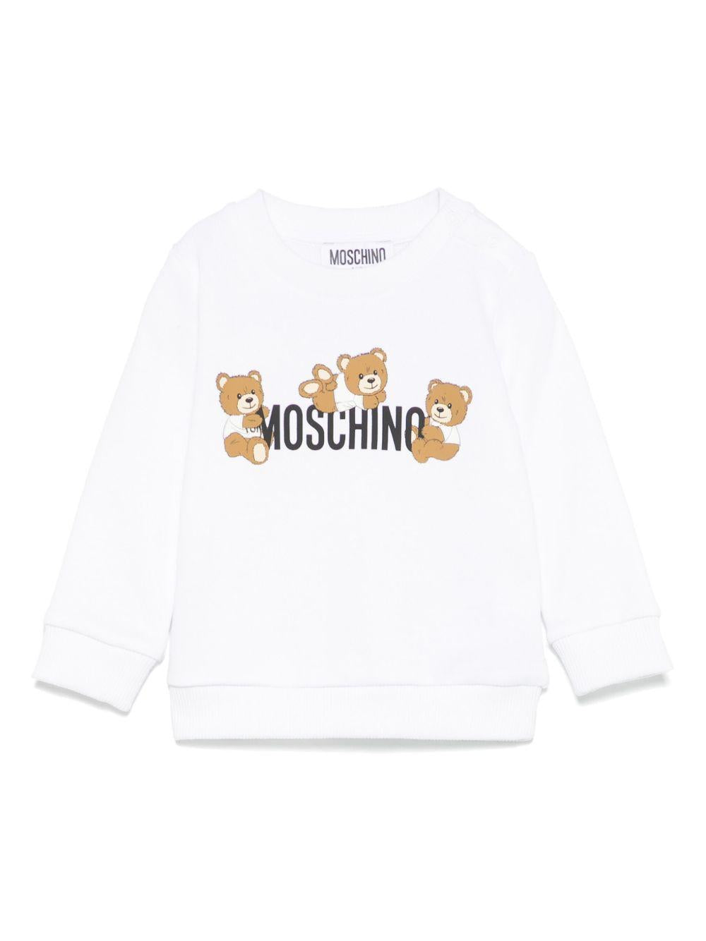 Felpa bianca logo lettering e teddy neonata