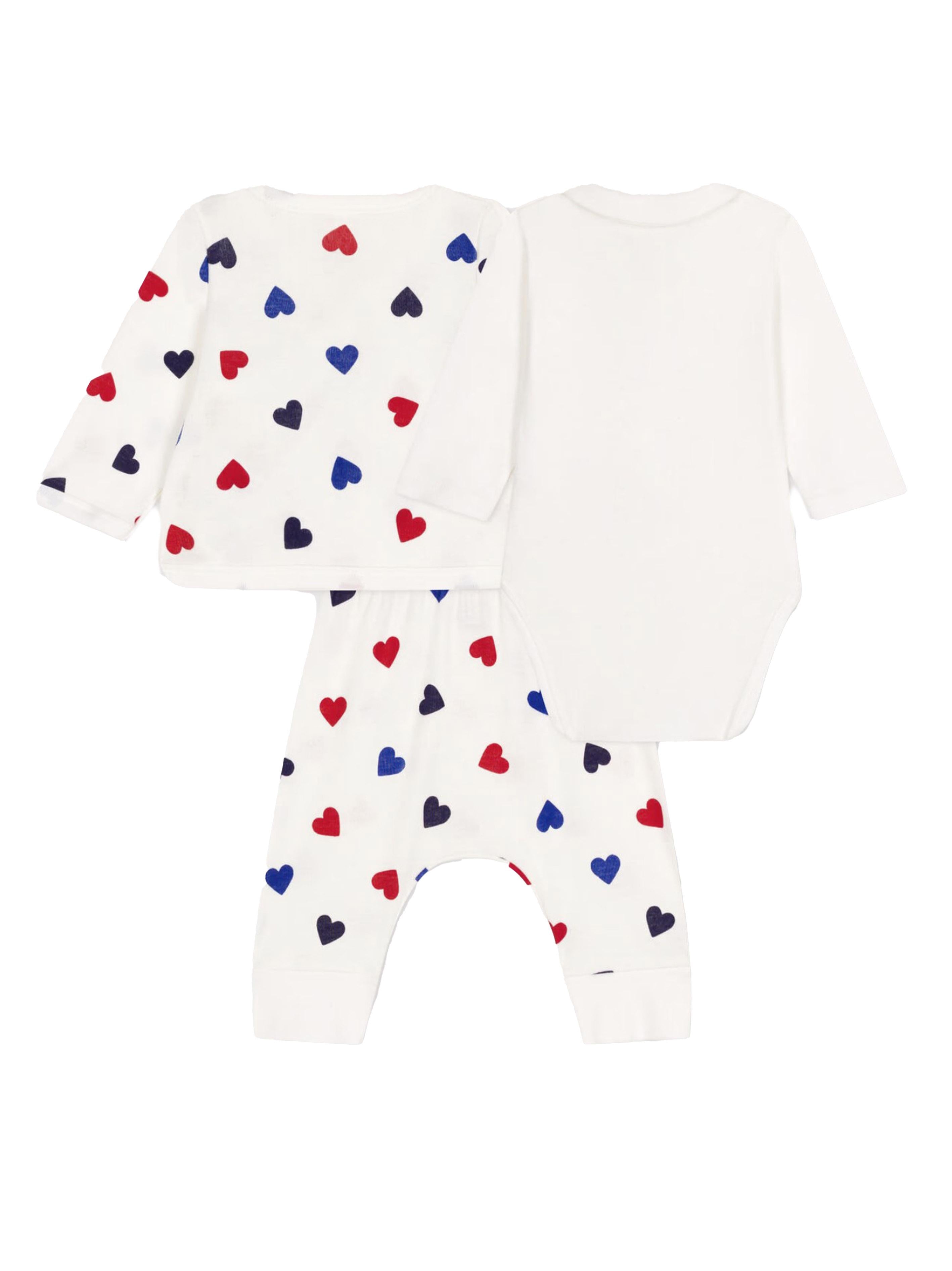 Set con fantasia cuori neonato (3pz) A0BN5 01 PETIT BATEAU KIDS 
