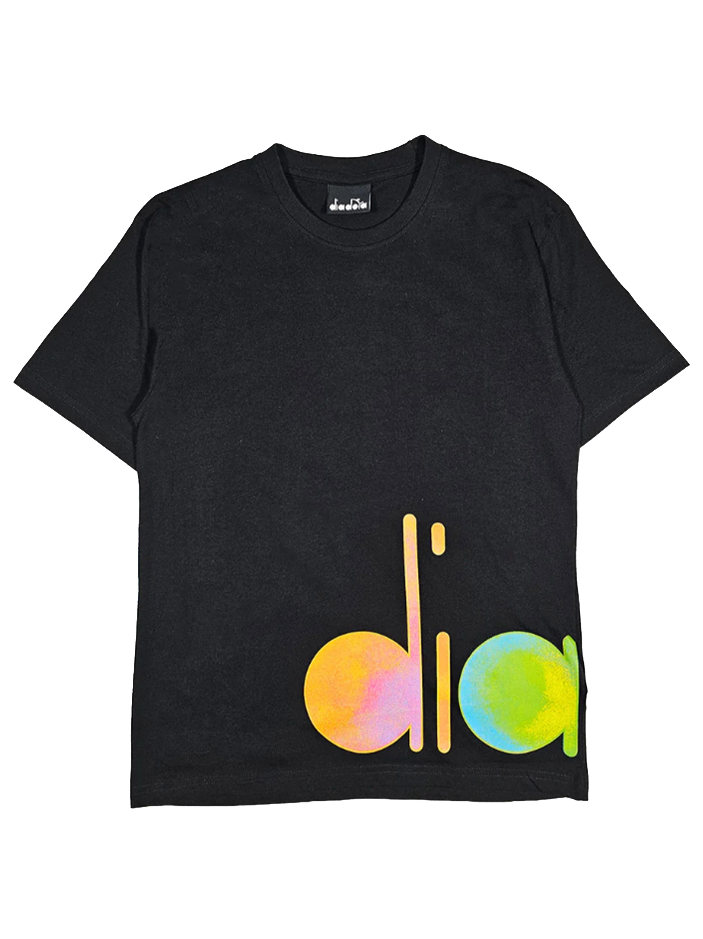 T-shirt nera logo multicolor