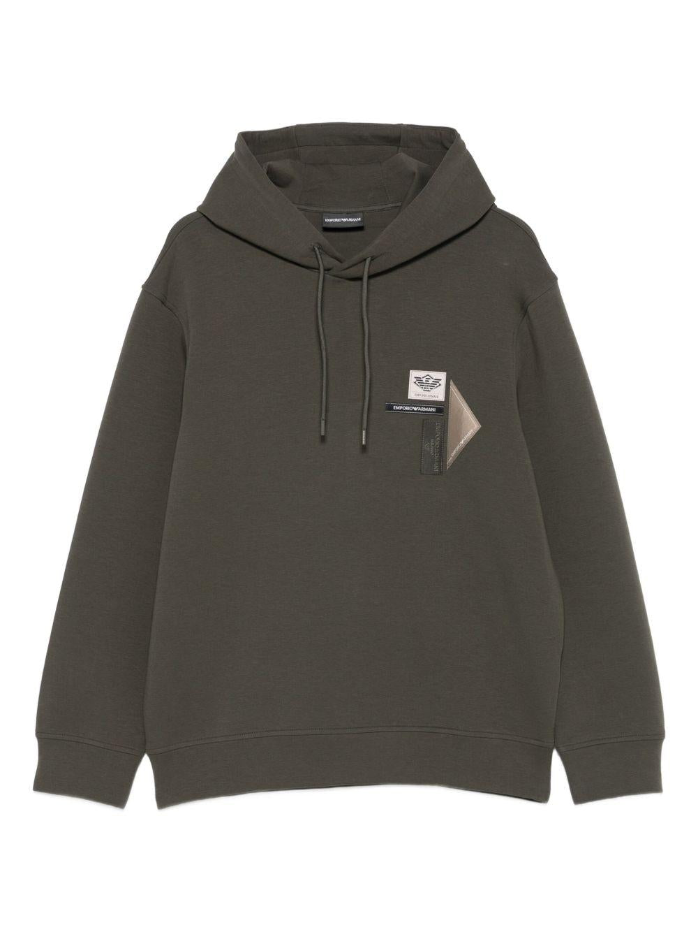 Felpa verde con logo appliqué e cappuccio EM003587AF10013 U8120 EMPORIO ARMANI 