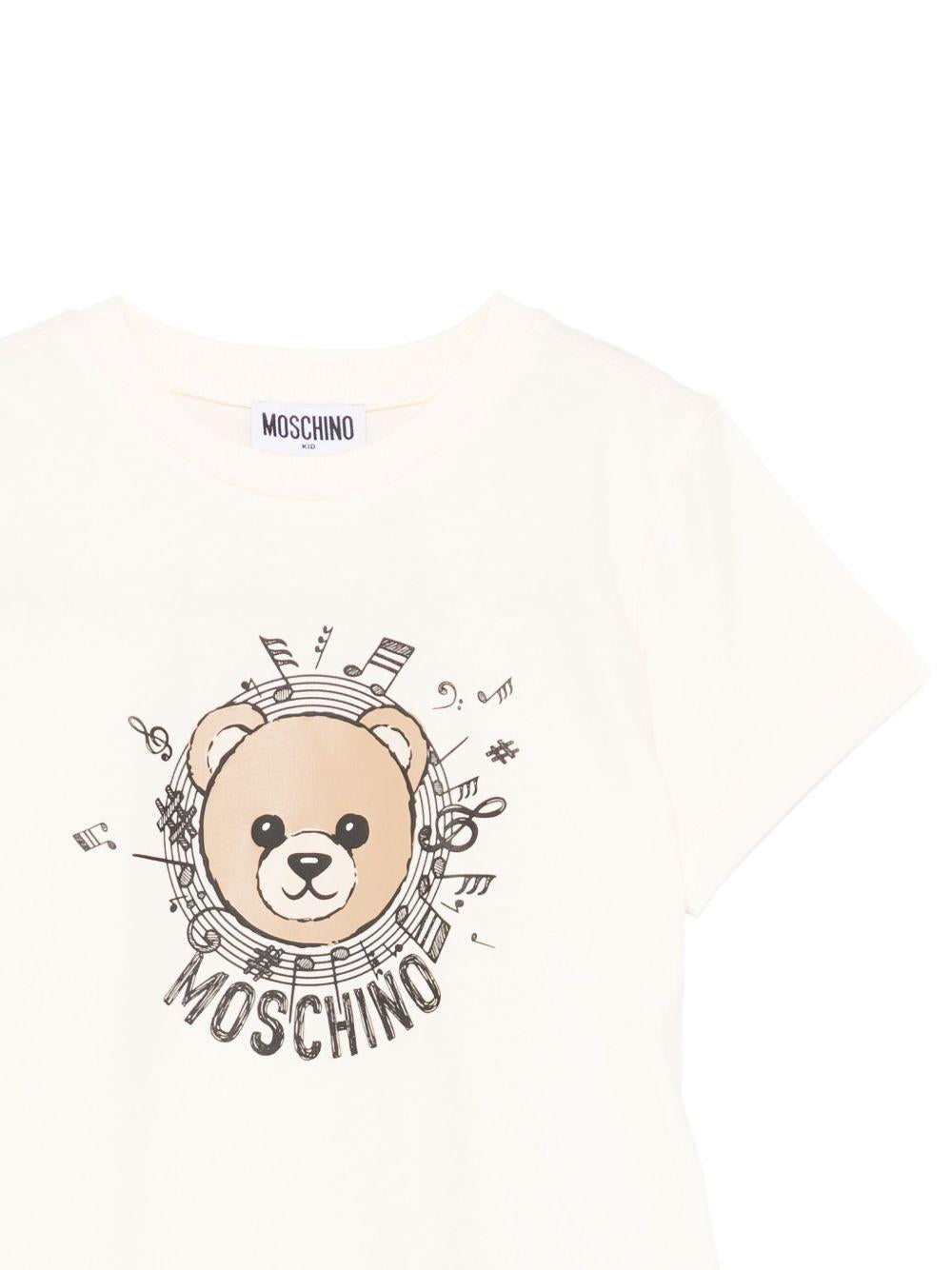 T-shirt Beige Maniche Corte con Stampa Teddy Bear HOM058LAA10 10123 MOSCHINO KIDS 