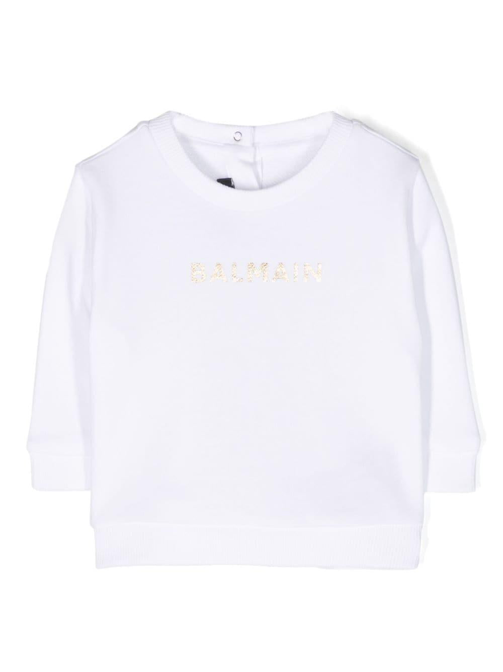 Felpa bianca neonata logo strass