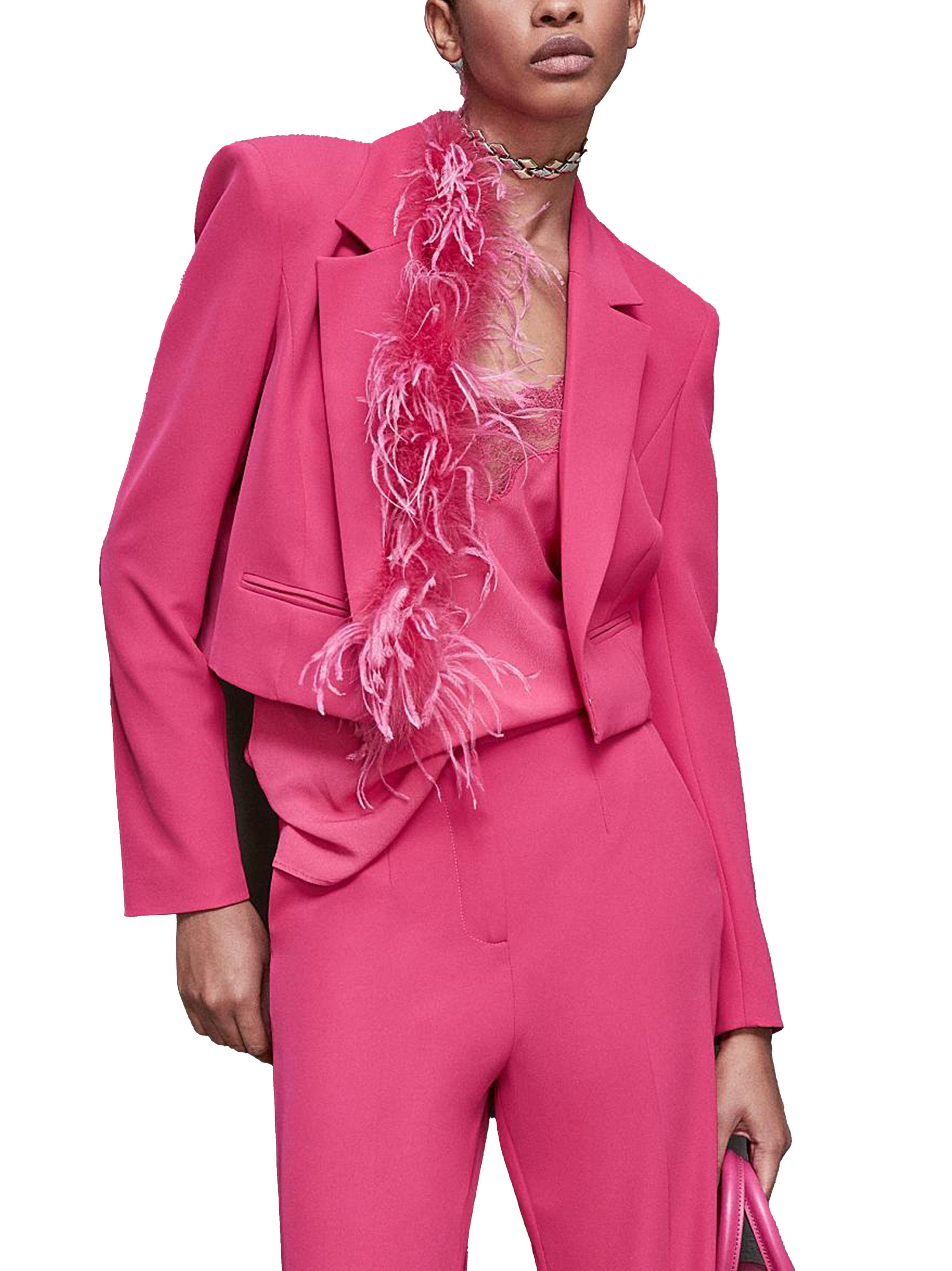 Giacca crop fucsia con piume