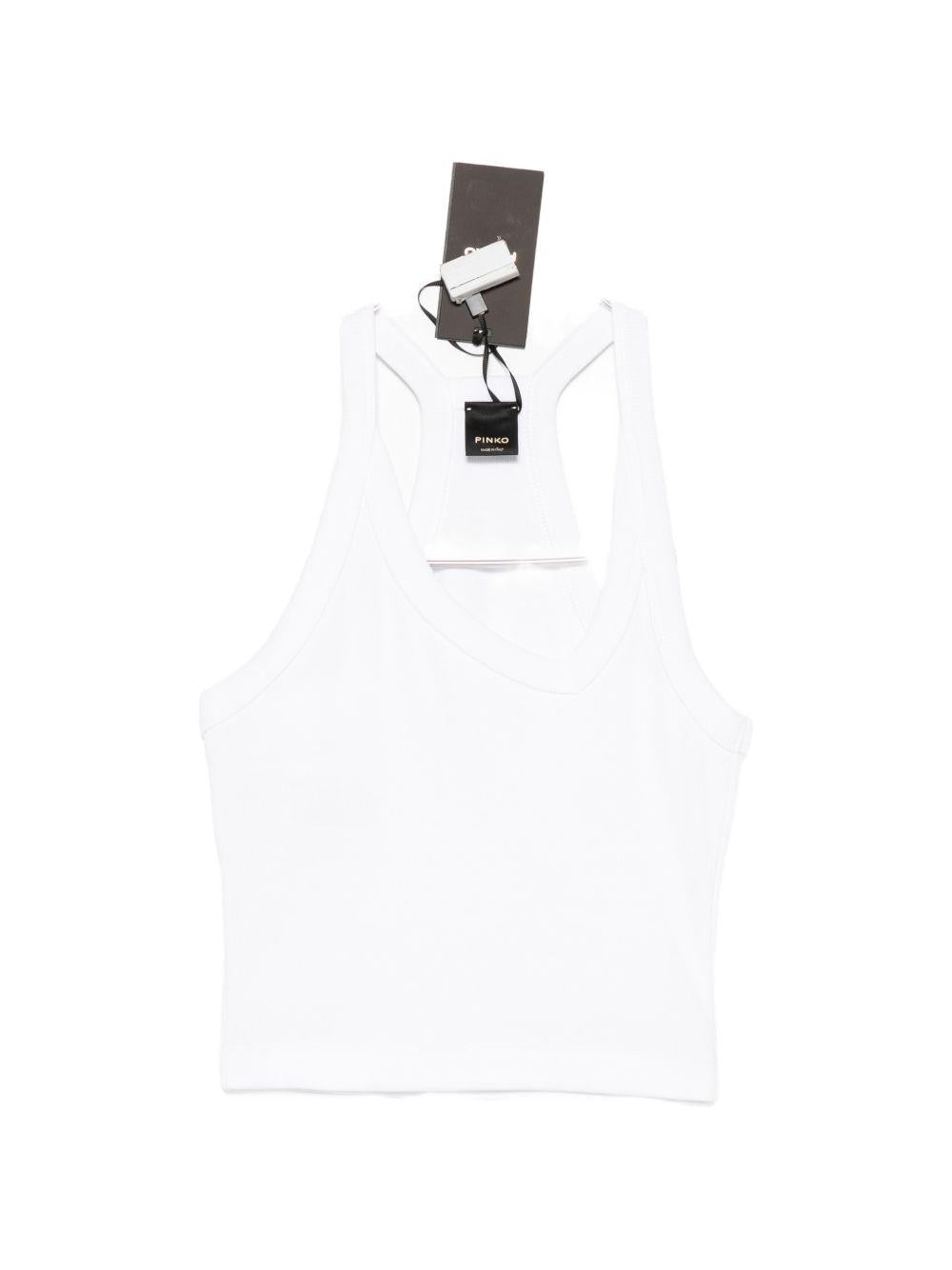 Canottiera in cotone scollo a V 107304A3IK Z14 PINKO 