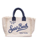 Borsa vanity in canvas beige con frofili in denim
