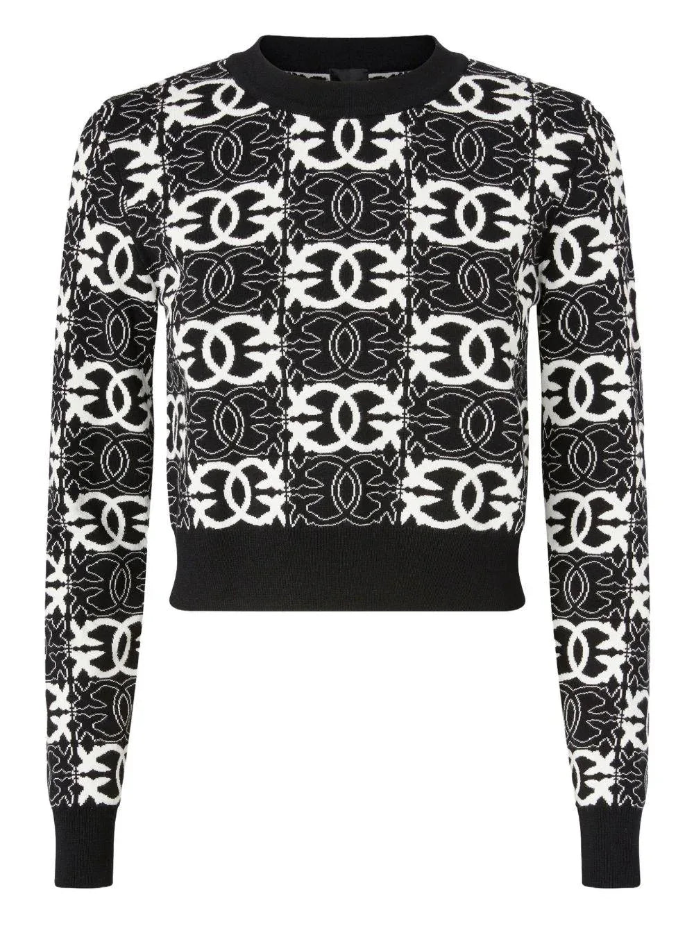 Maglione bianco e nero con motivo geometrico - Preludio Moda