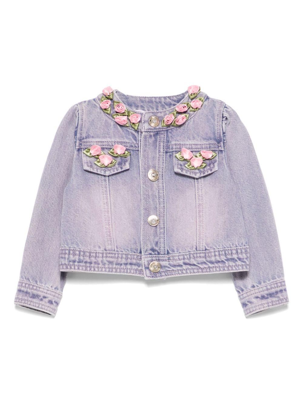 Giubbino denim lilla con roselline neonata 39E1005020 6290 MONNALISA KIDS 