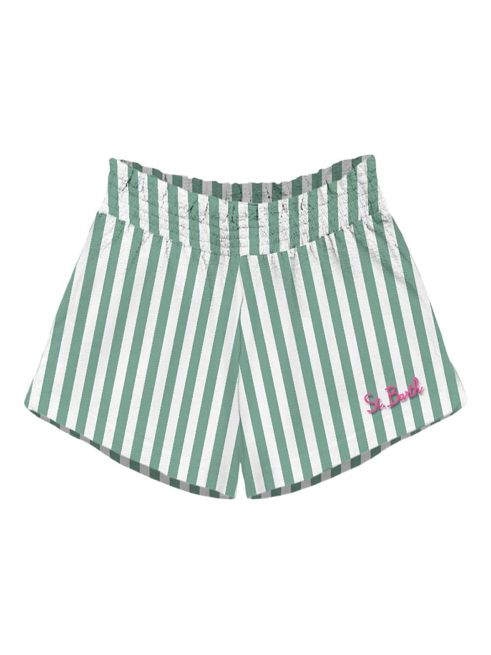 Short meave fantasia a righe verticali bianco/verde