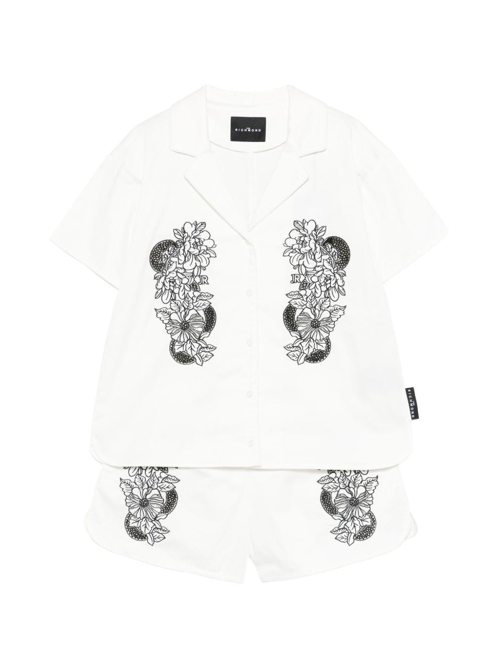 Set camicia e shorts in cotone con ricami floreali RGP26126CE WHITE JOHN RICHMOND KIDS 