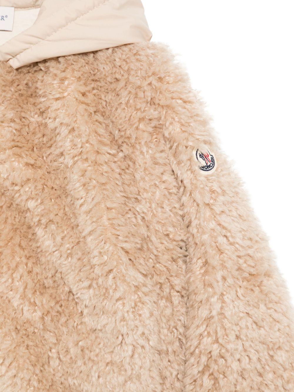 Felpa Teddy Beige con Cappuccio e Zip K29548G0001389B0G 268 MONCLER KIDS 