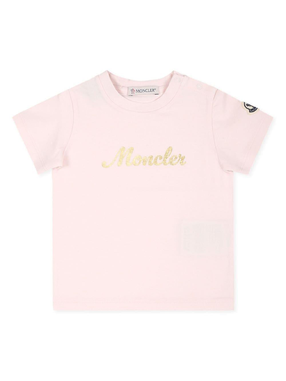 T-shirt rosa logo glitter frontale neonata 9518C000018790N 503 MONCLER KIDS 