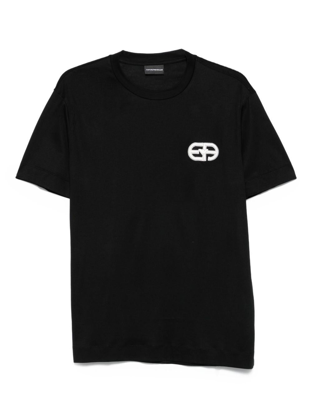 Maglietta nera con patch logo e collo a giro 8N1TF51JUVZ UC001 EMPORIO ARMANI 