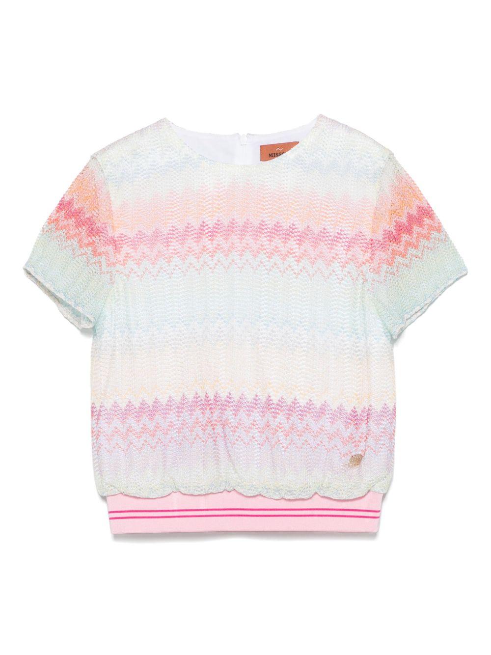 T-shirt verde acqua multicolor fantasia chevron