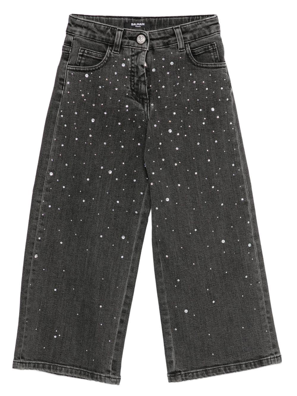 Jeans Neri con Decorazione di Cristalli BX6B60D0004 930AG BALMAIN KIDS 