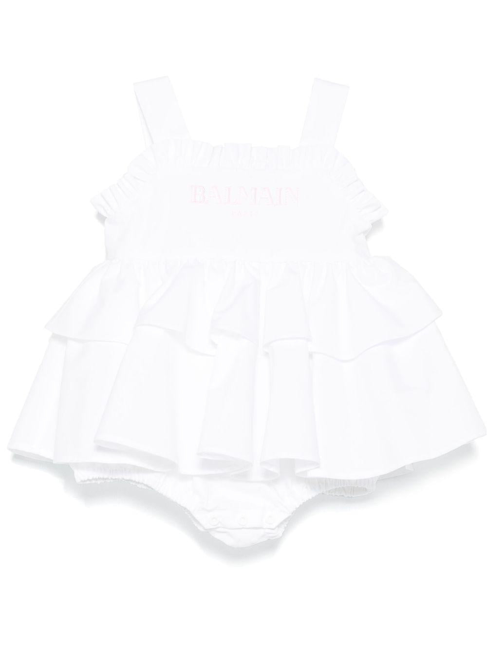 Abito bianco neonata con balze