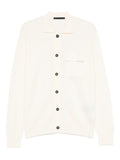 Cardigan bianco in lana merino con collo a V e chiusura a bottone