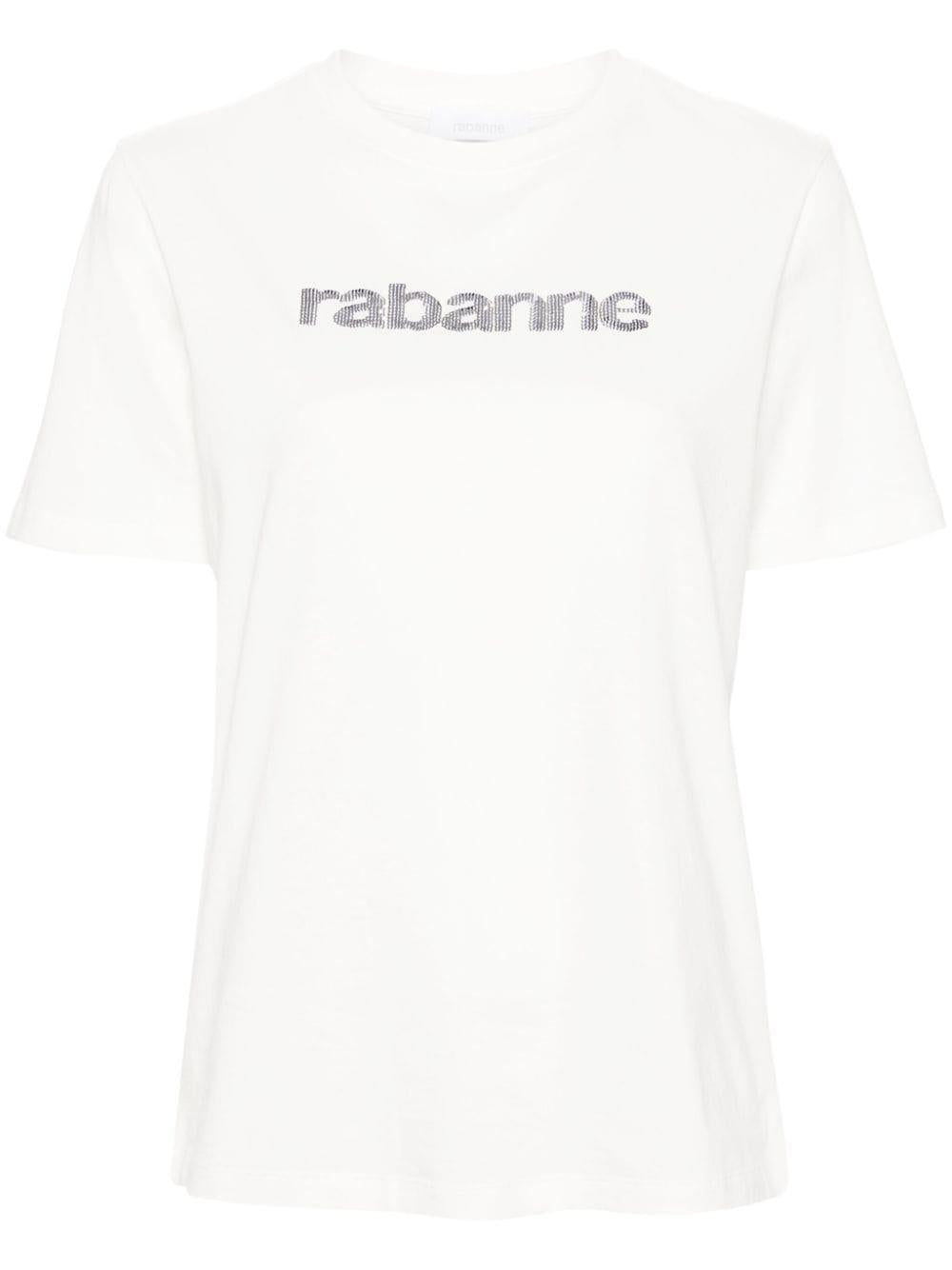 T-shirt bianca logo lettering strass<BR/> 24PJTE145CO0481 P112 RABANNE 
