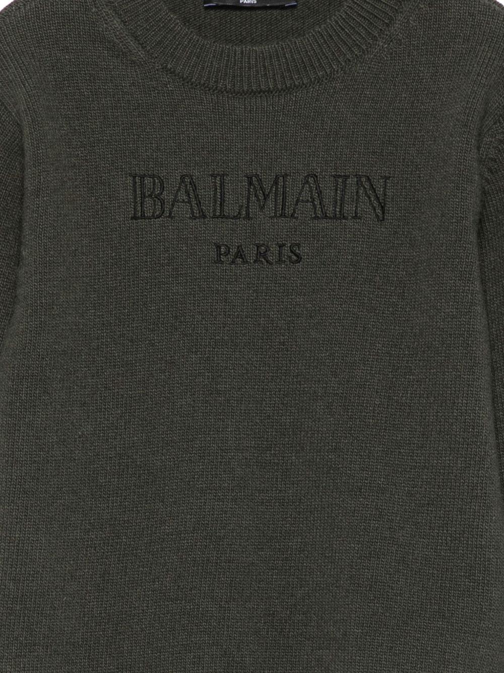 Maglione Verde Scuro Con logo Ricamato BX9P60Z3294 762NE BALMAIN KIDS 