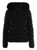 Black quilted down jacket with fur hood