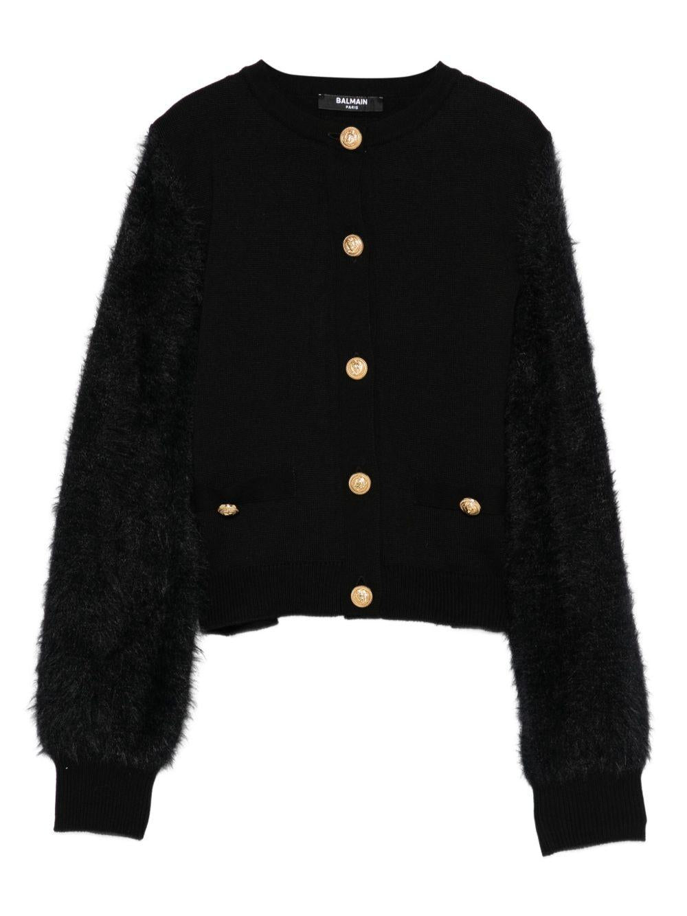 Cardigan Nero Crop con Bottoni Dorati BX9A70Z3297 930OR BALMAIN KIDS 