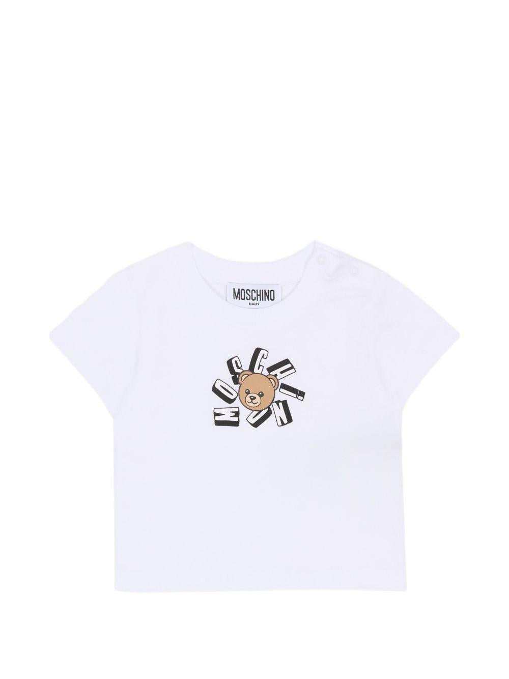 T-shirt bianca con stampa orsetto MXM047LAA02 10101 MOSCHINO KIDS 