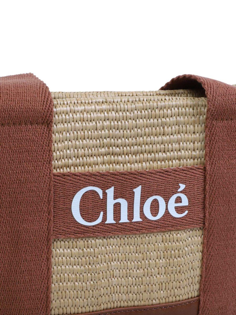 Borsa in rafia marrone con logo