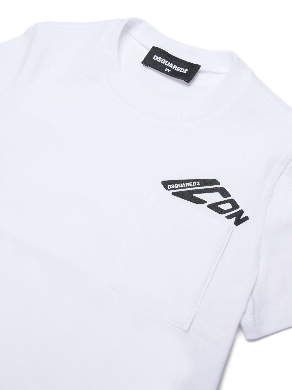 T-shirt Bianca con Stampa e Taschino DQ3137D00XM DQ100 DSQUARED KIDS 