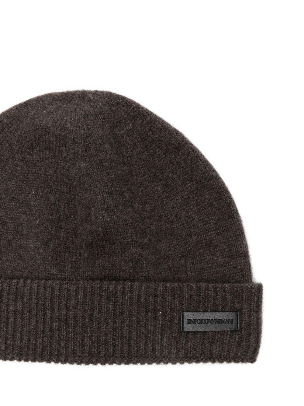 Berretto marrone in maglia a coste EM002697AF18244 O6012 EMPORIO ARMANI 
